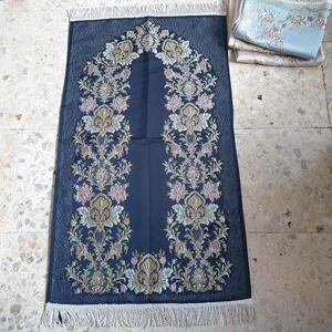 Sajadah Turki Premium Hitam Bunga Daun Ranting 120 X 70 Cm Lapis Bordir Rug Pray Turky