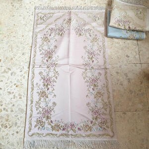 Sajadah Turki Premium Pink Bunga Gerbang Segitiga 120 X 70 Cm Lapis Bordir Rug Pray Turky