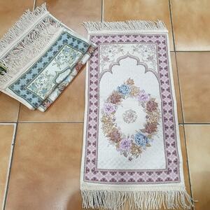 Sajadah Anak Kepala Bunga Krem Pink Merah 60 X 35 Cm Turki Premium Asli Tebal Import Silk Satin Bordir