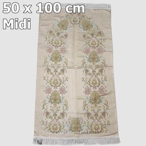 Sajadah Midi Premium Bunga Keriting Glossy Pink Krem Biru Muda Hitam 100 X 50 Cm Turki Turky