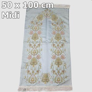 Sajadah Midi Premium Bunga Keriting Biru Muda Glossy 100 X 50 Cm Turki Turky