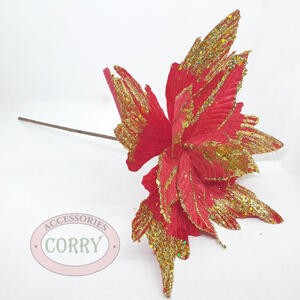 Bunga Tancap Pohon Natal Merah Gold 25 Cm Dekorasi Christmas