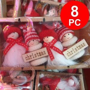 Gantungan Santa Pohon Natal 7 Cm 8 Pc Jenggot Putih Merah Christmas