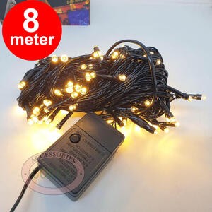 Lampu Pohon Natal Kuning Warm White 8 Meter Kelap Kelip Kabel Hitam Tebal