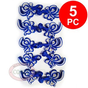 Kancing Cheongsam Imlek Biru Putih Gold Perempuan Kain Bunga 5 Set