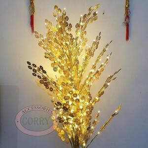 Pohon Bunga Koin Daun Emas Lampu LED Kuning Warm White Natal Imlek 180 Cm LED 1.8 Meter