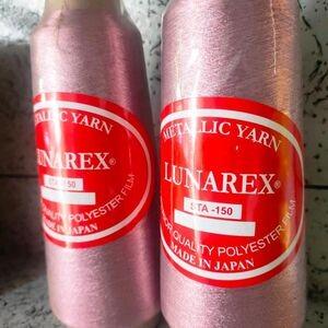 Corry Benang Bordir Lunarex Metalik Peach Pink, Polyester Benang Rajut, Benang Tenun