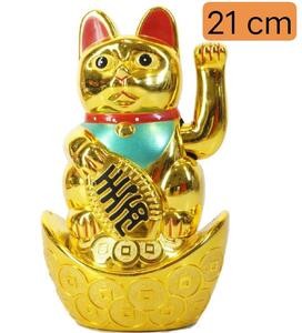 Patung Kucing Uang Maneki Neko 21 Cm Emas Beruntung Lucky Cat Rejeki