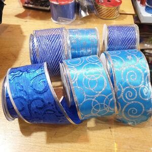 Pita Dekorasi Biru Tua Emas Kawat Transparant Pohon Natal 6 Cm Hampers 9 meter Hias