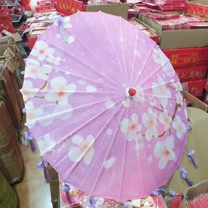 Payung Kain Ungu Rumbai Bunga Bambu Imlek Diameter 85 Cm Dekorasi