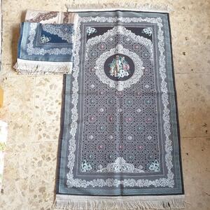 Sajadah Turki Premium Gerbang Bunga biru hitam krem coklat 120 X 70 Cm Lapis Bordir Rug Pray Turky