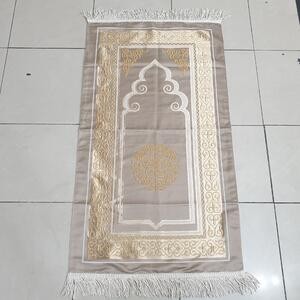 Sajadah Turki Gerbang Batik Bulat Coklat Emas Abu Premium 120 X 70 Cm Lapis Bordir Rug Pray Turky