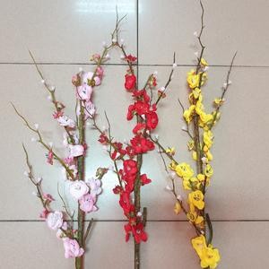 Bunga Imlek Sakura Pink Merah Kuning 1 Meter Batang Coklat Meihwa Rangkai Dekorasi Tandus Sincia