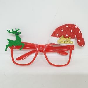 Frame Kacamata Natal Merah Topi Santa Pohon Bulu Putih Pesta Lucu
