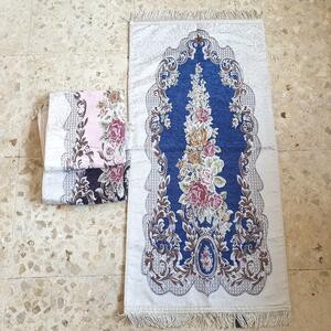 Sajadah Midi Premium Bunga Lancip Krem Pink Biru Hitam 100 X 50 Cm Turki Turky
