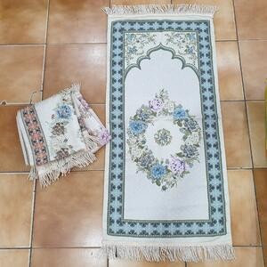 Sajadah Midi Premium Gerbang Bunga Biru 100 X 50 Cm Mekah Turki