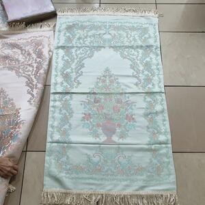 Sajadah Turki Premium Biru Hijau Pink Putih Krem Bunga 120 X 70 Cm Lapis Bordir Rug Pray Turky