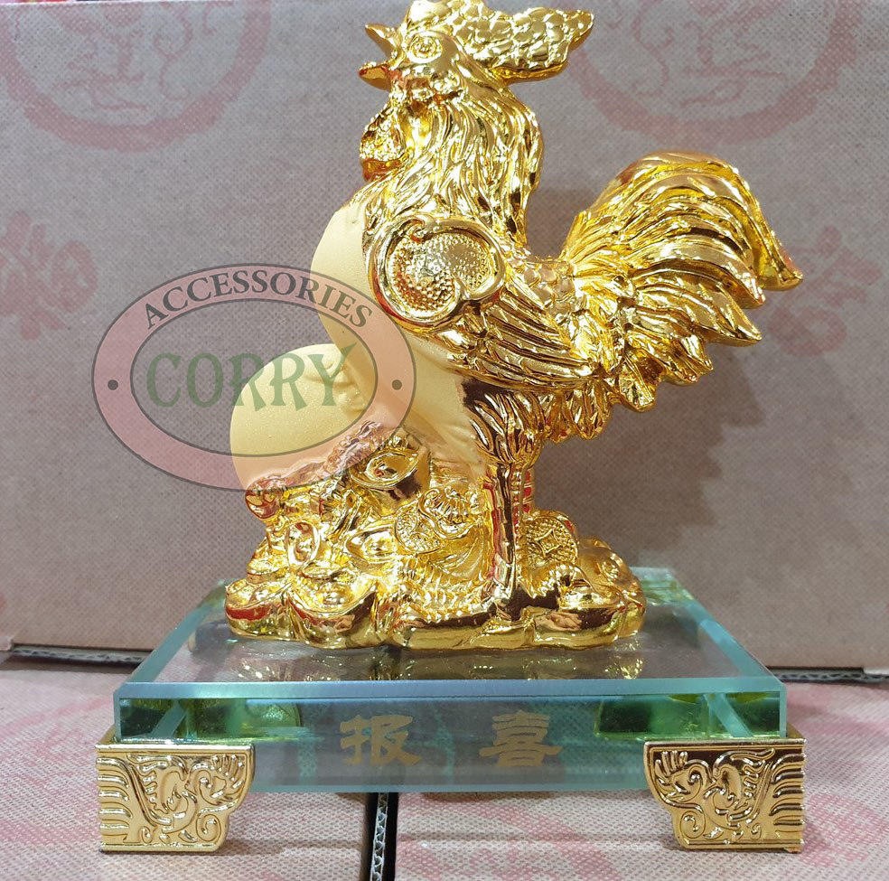 Patung Emas Gold Shio Ayam 15 Cm Doff Imlek Kaca Resin Rejeki Hoki Chicken - Main view