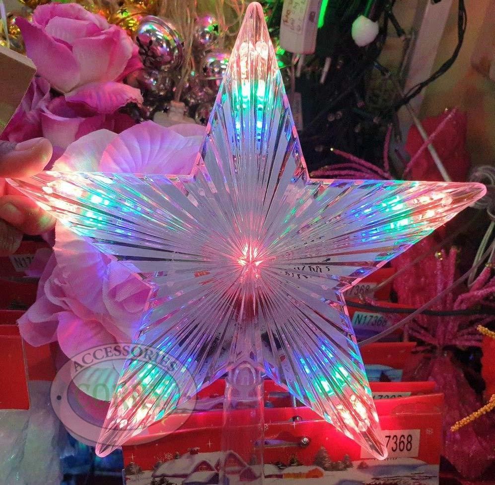 Hiasan Top Bintang Lampu LED Pohon Natal Putih Merah Biru Nyala 20 Cm - Main view