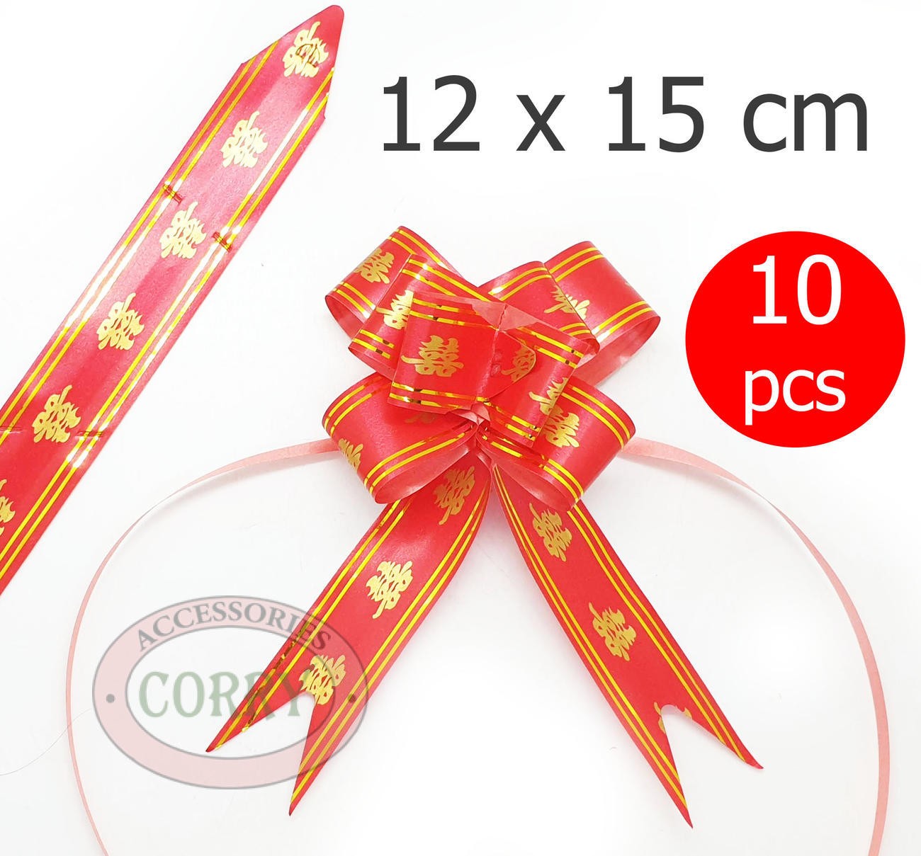 Pita Tarik Sangjit Lamaran 12 X 15 Cm Shuang Xi Wedding Merah Emas 10 Pcs Serut Pull - Main view