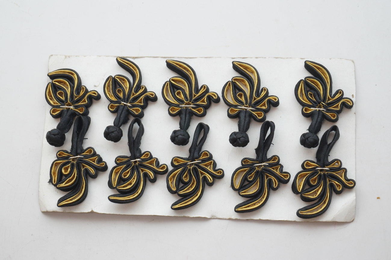 Kancing Baju Cheongsam Hitam Gold 5 Set Pasang Bunga - Main view