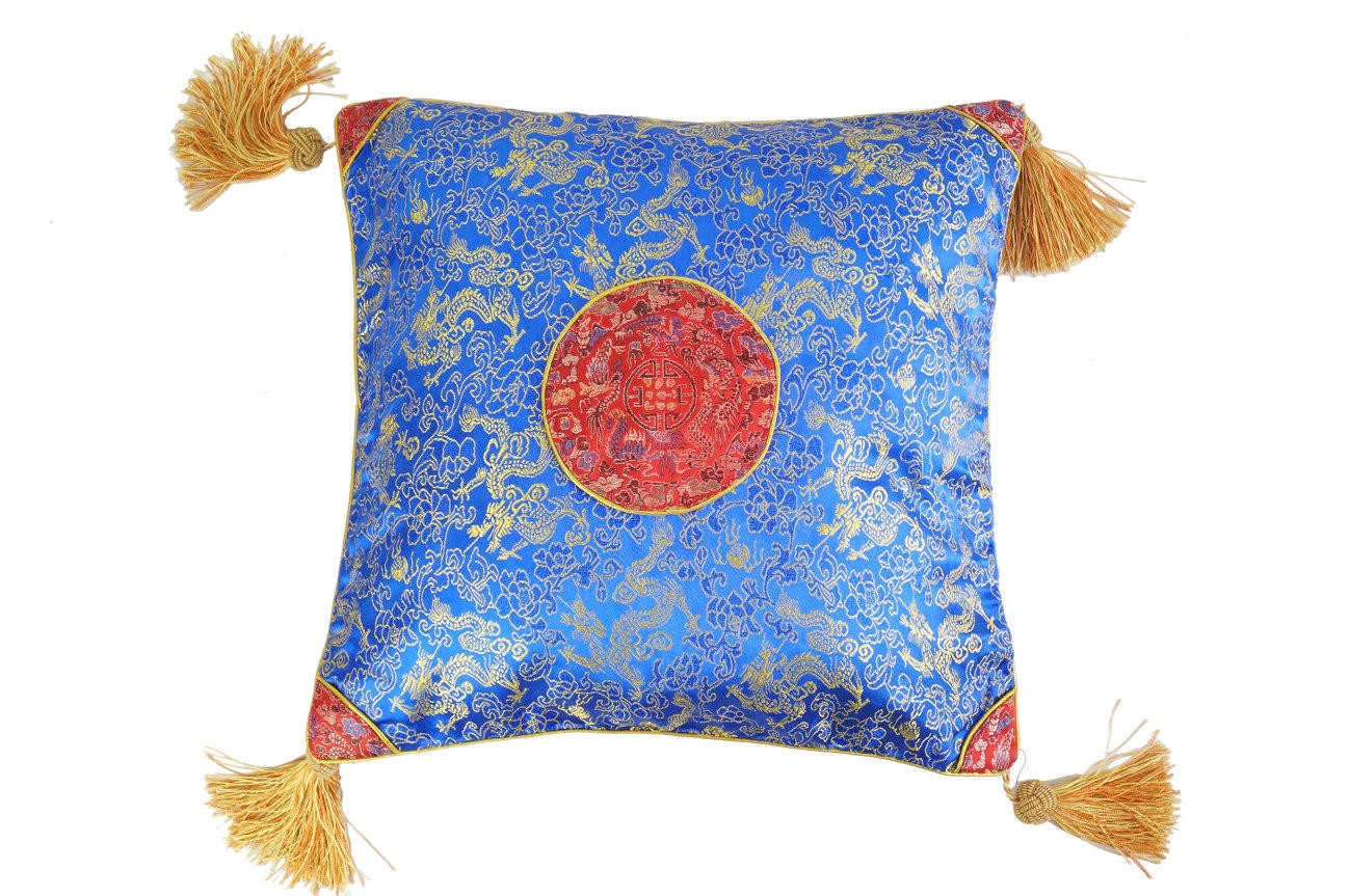 Sarung Bantal Satin Silk Motif Naga Cina 40 X 40 Cm Biru Merah - Main view