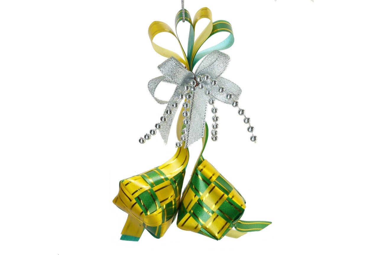 Ketupat Pita Hias Lebaran Mutiara Hijau Kuning Idul Fitri Kecil 12 Cm - Main view