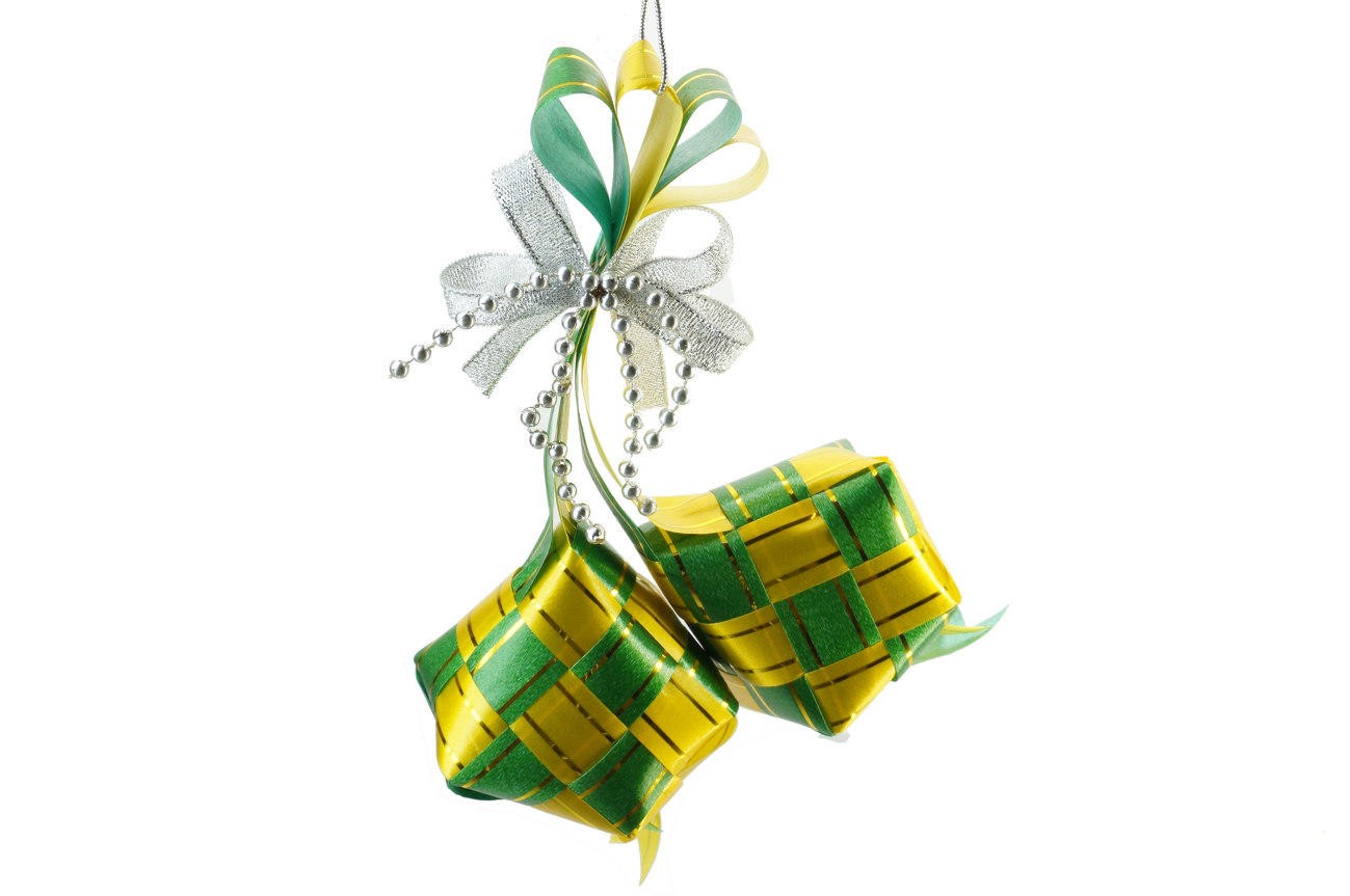Ketupat Pita Hias Lebaran Mutiara Hijau Kuning Idul Fitri Besar 16 Cm - Main view