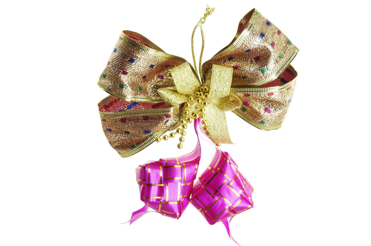Ketupat Hias Lebaran Idul FItri Pita Emas Lebar Mutiara 15 Cm Pink - Main view