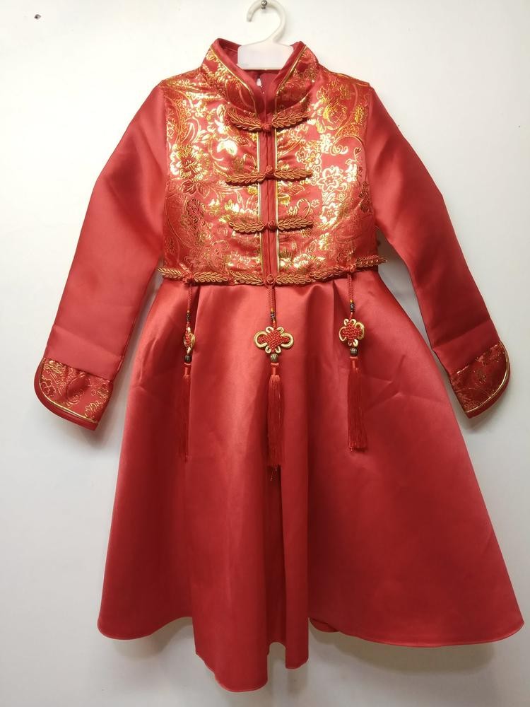 Dress Terusan Anak Perempuan Merah Panjang Imlek Cheongsam 8 9 10 Tahu - Main view
