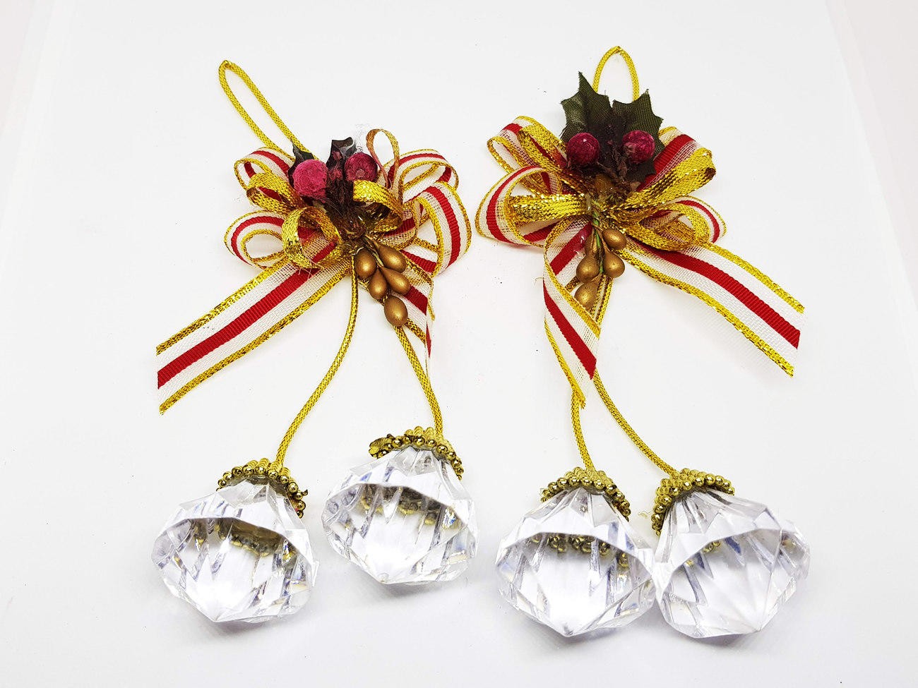 Gantungan Hiasan Pohon Natal Kristal Lonceng Pita Silver Emas 2 PC Set - Main view