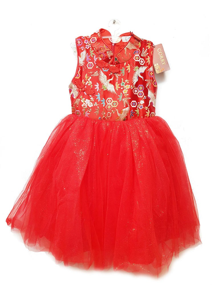 Dress Imlek Cheongsam Merah Rok Lapis 6 7 8 9 Tahun Anak Perempuan - Main view