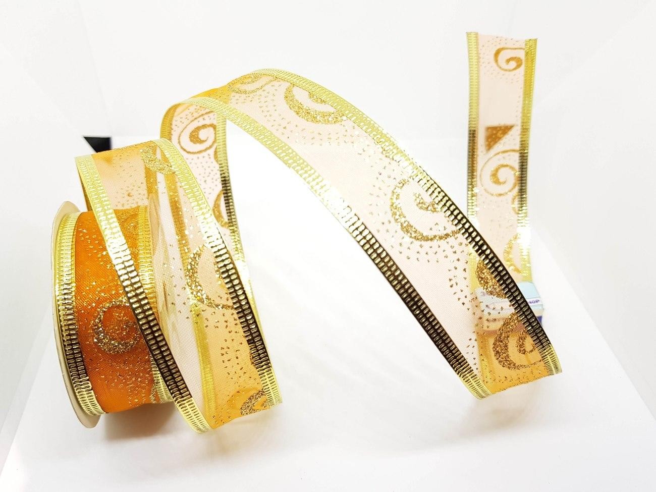 Pita Transparan 2.5 Cm Natal Lebaran Hampers Orange Emas Ribbon Hias - Main view