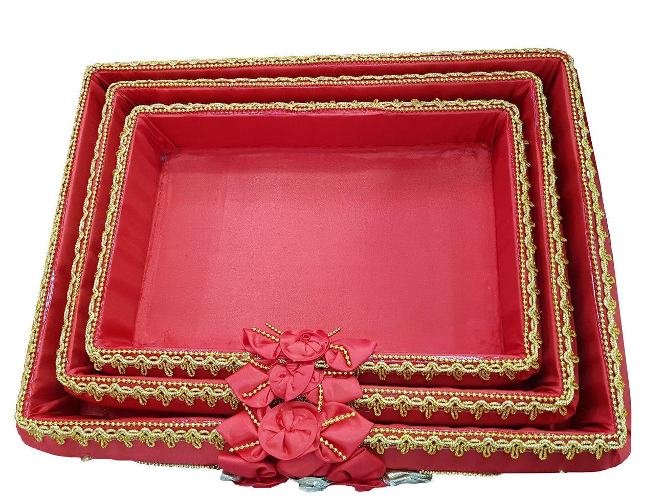 Nampan Sangjit Wedding Serahan Bakul Antaran 40 Cm Merah Emas Bunga 3 Pc - Main view