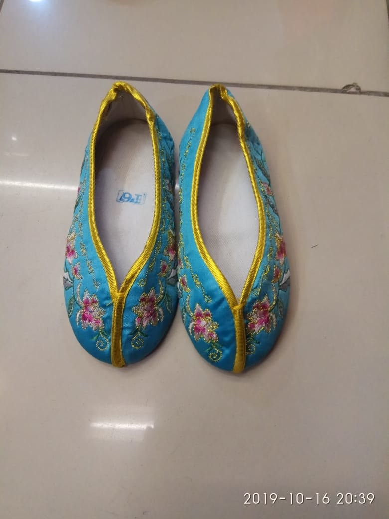 Sepatu Imlek Cheongsam Anak Wanita Biru Muda Emas Cina - Main view