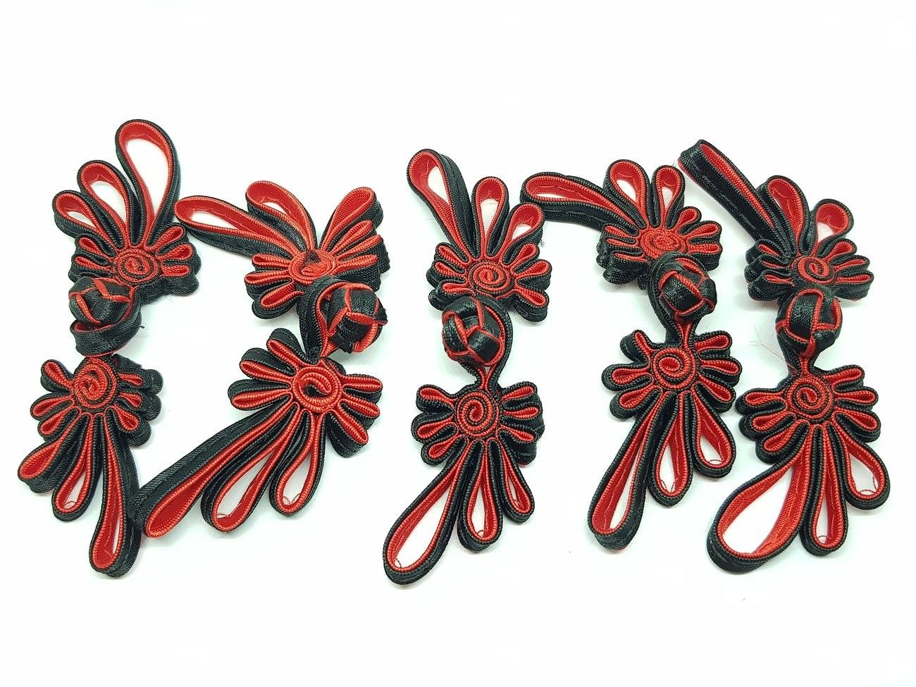 Kancing Baju Cheongsam Merah Hitam Sayap Dress Imlek Kain 5 Pasang Set - Main view