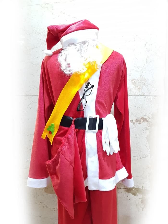 Baju Kostum Natal Santa Clause Dewasa Lengkap Merah Hijau Set Lengkap - Main view