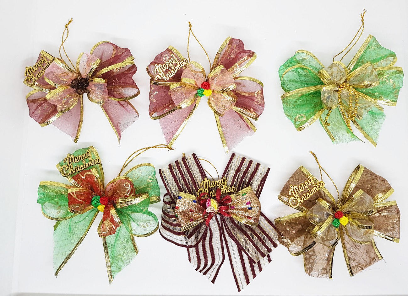 Pita Hias Pohon Natal Hampers Ribbon 12 Cm Emas Hijau Merah Maroon Coklat - Main view
