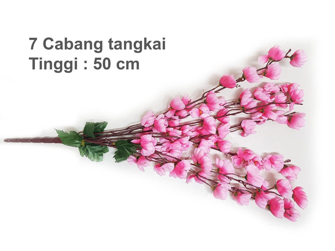 Bunga Imlek Meihwa Sakura Pink 7 Tangkai Rangkai Daun Pot Plastik Murah - Main view