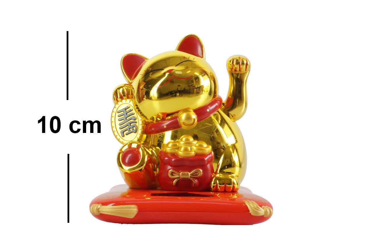 Patung Kucing Lucky Cat Maneki Neko 10 Cm Solar Emas Merah Beruntung - Main view