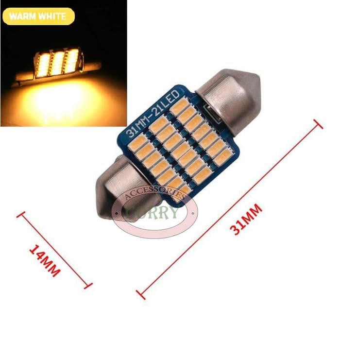 Lampu LED Kabin Mobil Dome Baca 31mm Warm White Kuning Bohlam 21 SMD Canbus Error Free - Main view