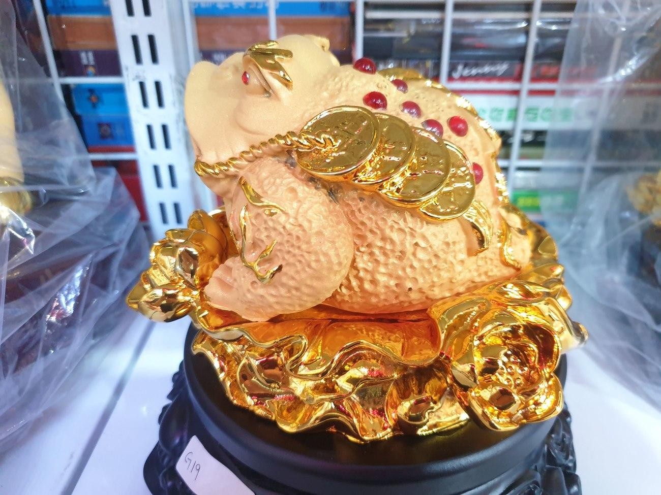 Patung Imlek Kodok Bunga Uang Rejeki Emas Gold 18 Cm Kaca Resin Doff - Main view
