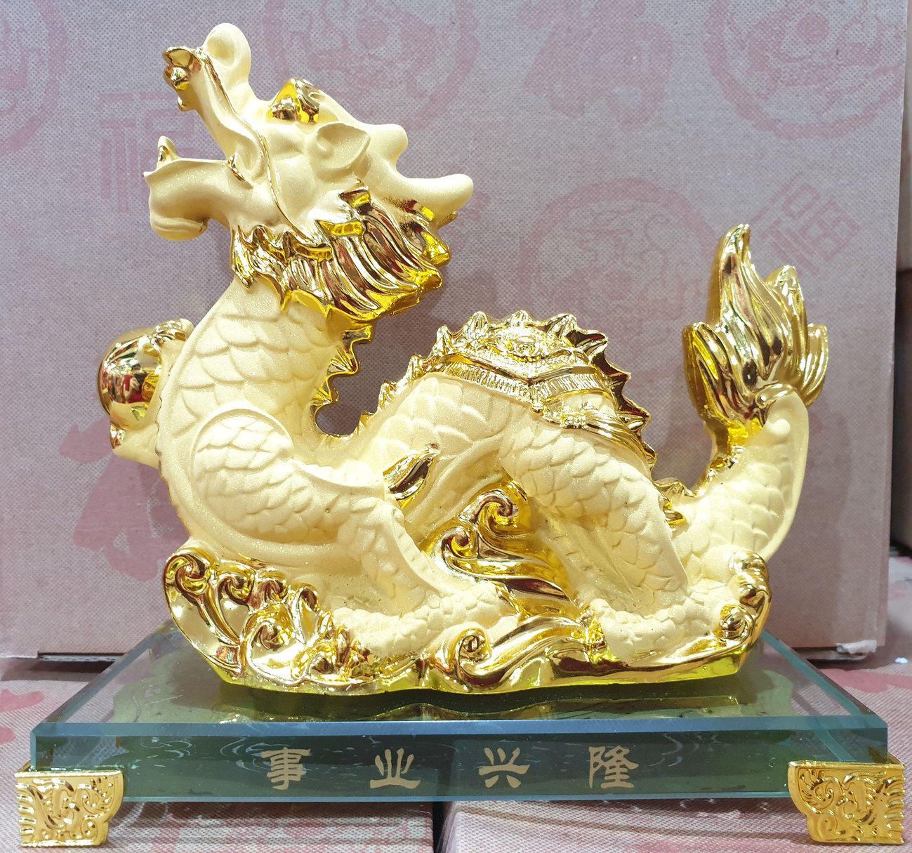 Patung Imlek Naga Liong Rejeki Shio Emas Gold 15 Cm Kaca Resin Doff - Main view