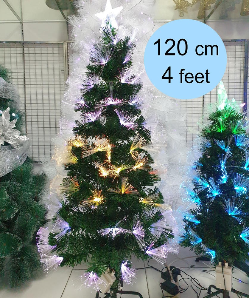 Pohon Natal 120 Cm Lampu 7 Warna LED Remote 4 Feet Fiber Top Bintang Hijau Biru Merah Kuning Ungu - Main view