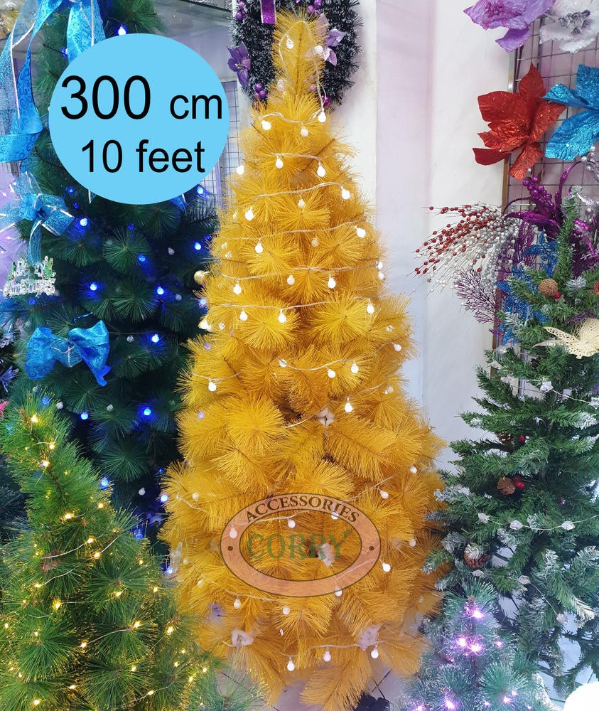 Pohon Natal 300 Cm 10 Feet Emas Kuning Glitter Daun Duri Rambut 3 Meter Tinggi - Main view