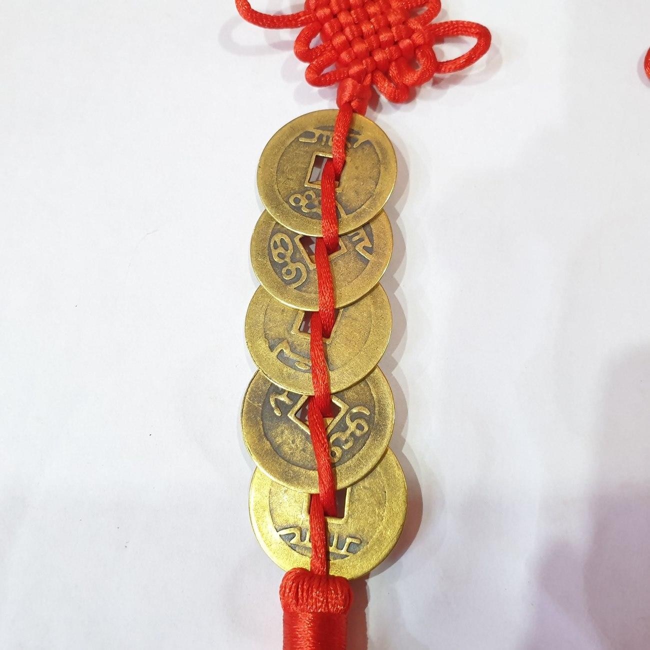 Gantungan Pohon Imlek Tembaga Emas Merah 10 Cm Koin Kuno Uang - Main view