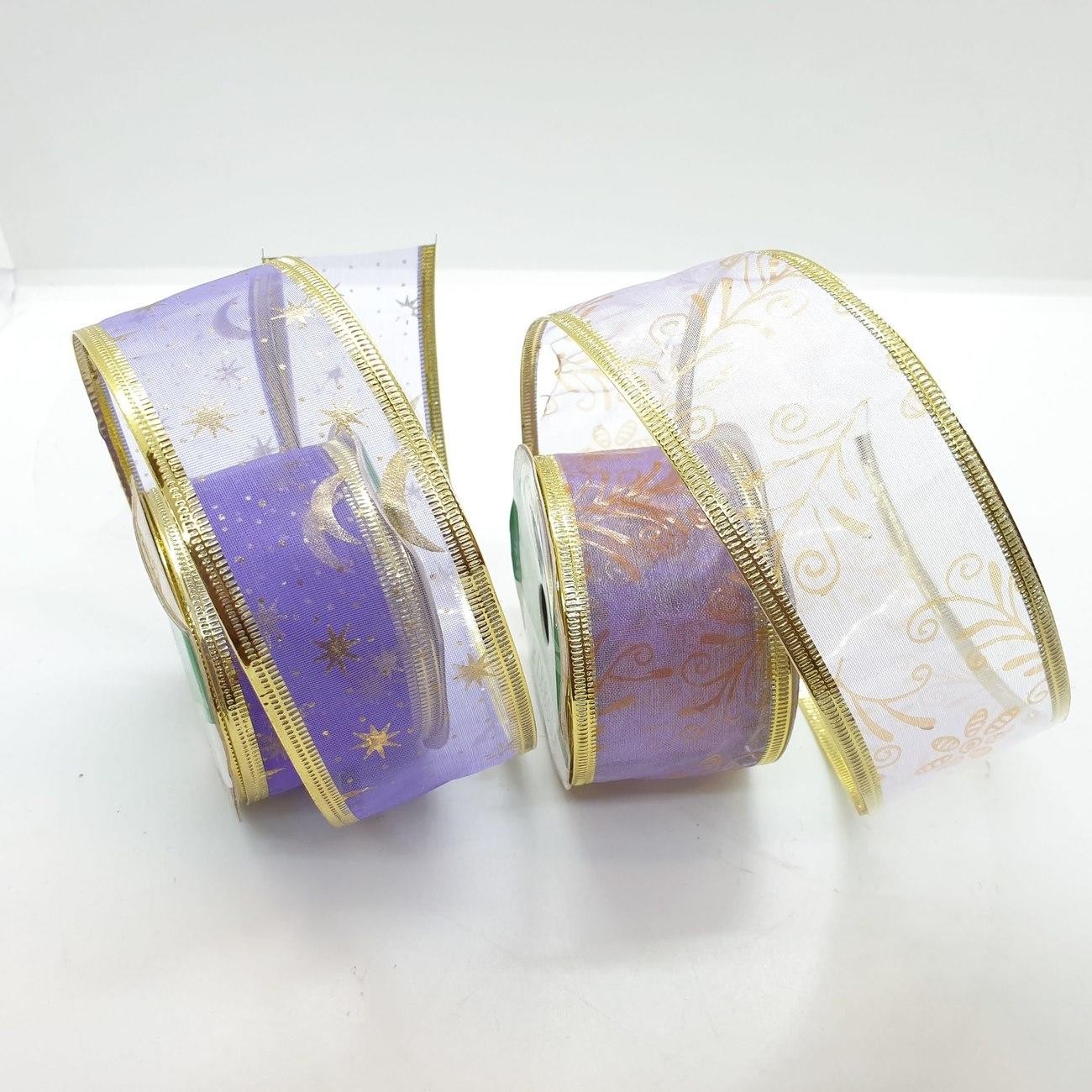 Ribbon Pita Hias Pohon Natal Lebaran Ungu Emas 4 Cm 2.7 Meter Roll Parcel Hampers - Main view