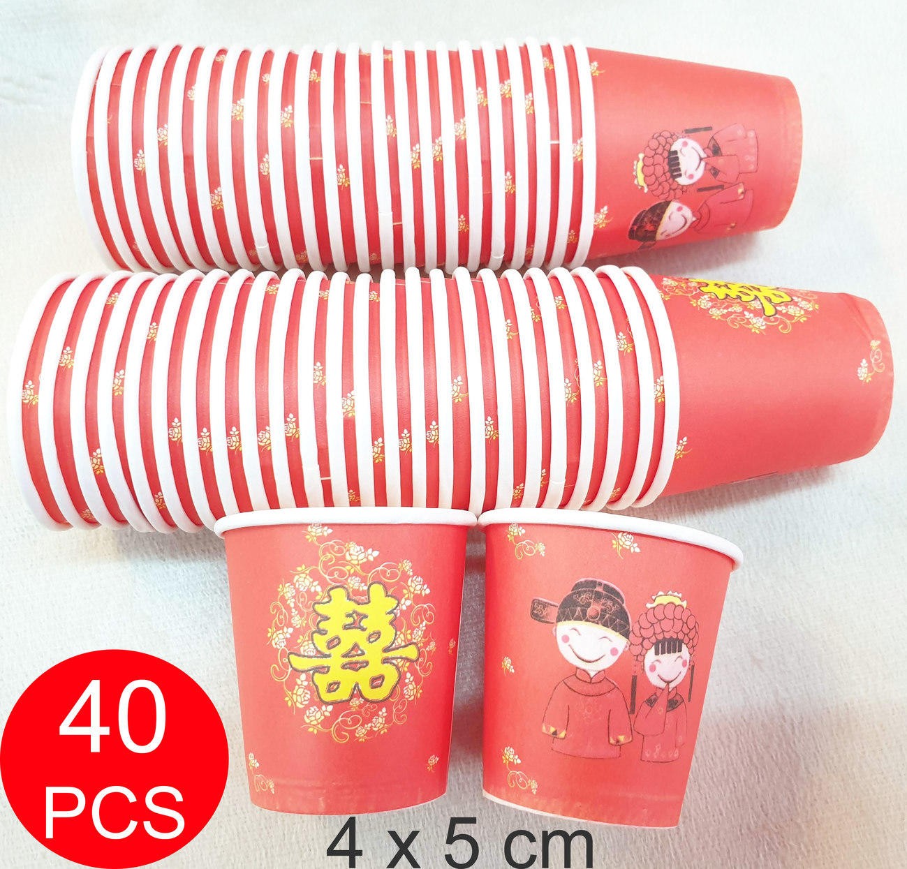Gelas Cup Kertas Tea Pai Isi 40 PC Wedding Tepai Shuang Xi 5 Cm Merah Perkawinan - Main view