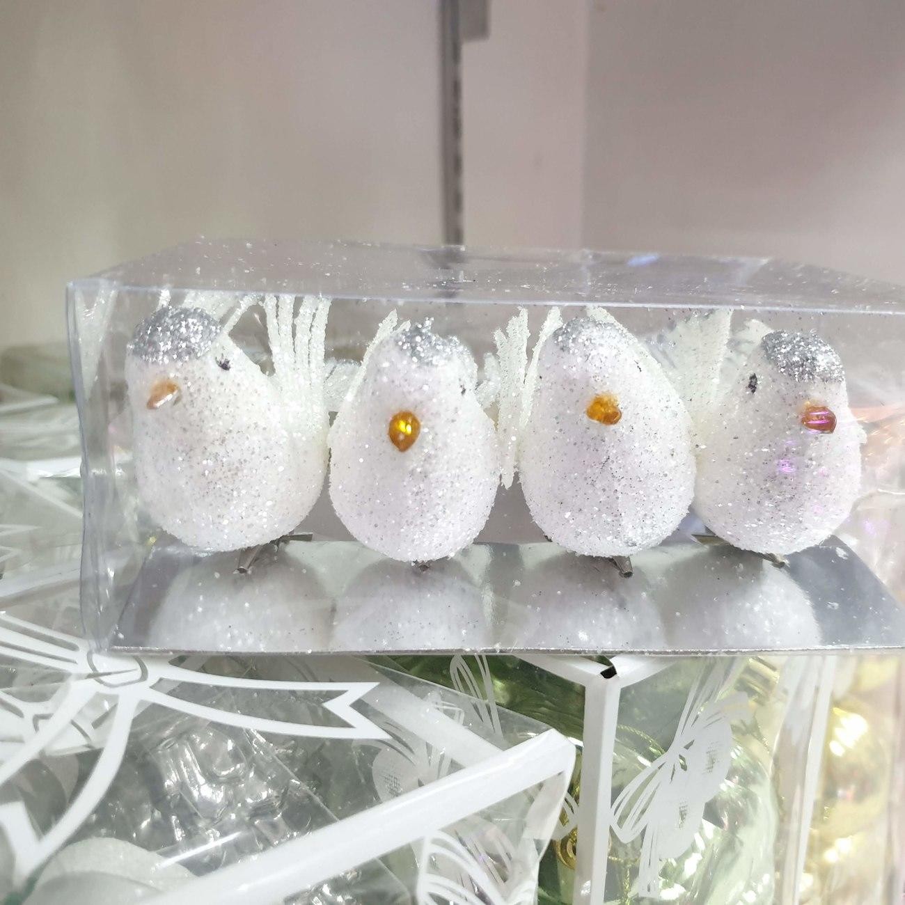 Hiasan Pohon Natal Burung Putih SIlver Isi 4 Pcs Glitter Gantungan - Main view