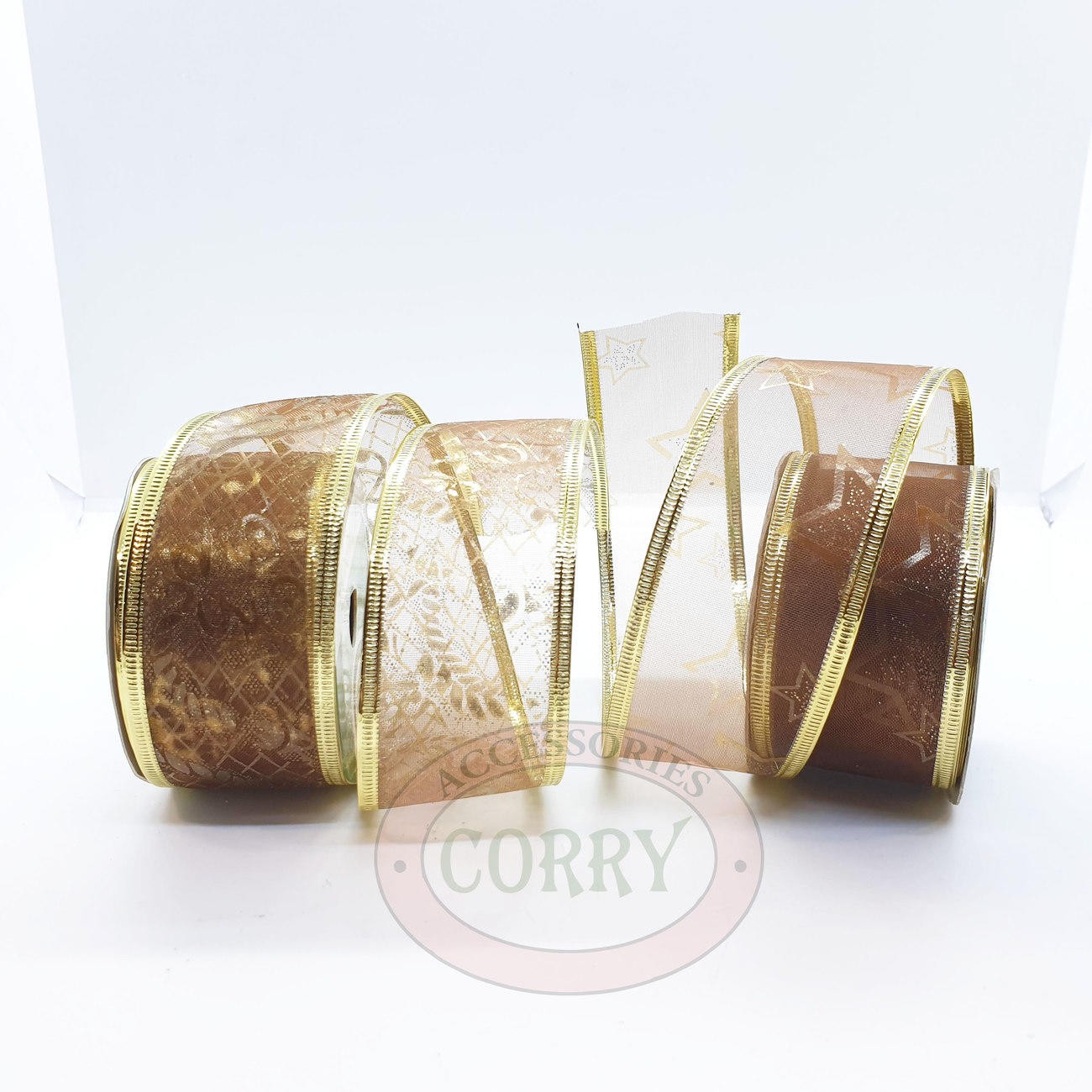 Ribbon Pita Hias Pohon Natal Lebaran Coklat Emas 4 Cm 2.7 Meter Brown Rol Parcel Hampers - Main view
